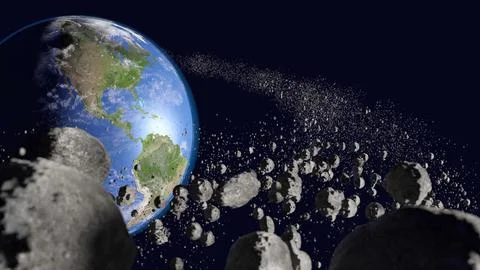 Asteroida around Earth Stock Illustration
