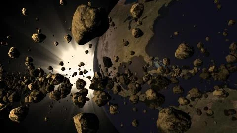 Asteroids above earth Stock Illustration