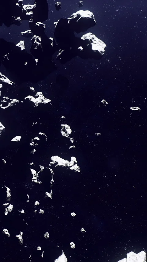 Asteroids and space debris floating in dark space above the Earth Stock Footage 339952138