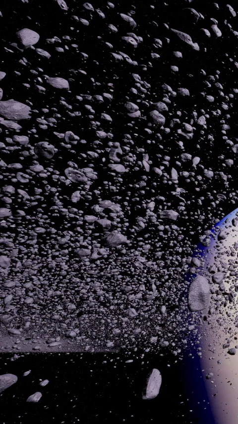 Asteroids and space rocks floating in black background during cosmic event Stock Footage 339779843