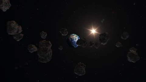 Asteroids Approaching Earth in Space Illustration