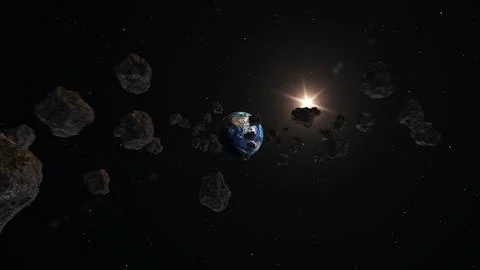 Asteroids Approaching Earth in Space 스톡 일러스트