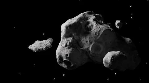 Asteroids on black background 3d illustration Stock Illustration