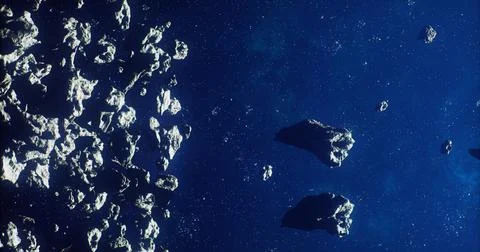 Asteroids captured in deep space with stunning details of rocky surfaces Stock Illustration