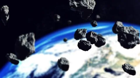 Asteroids Closing to the Earth Planet. Stock Illustration