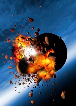 Asteroids colliding with a planet Stock Illustration