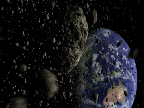 Asteroids on Collision Course with Earth (2160p 24fps) Stock Footage 81076092