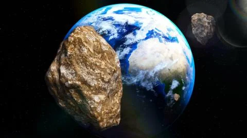 Asteroids coming close to Earth from deep space Stock Illustration