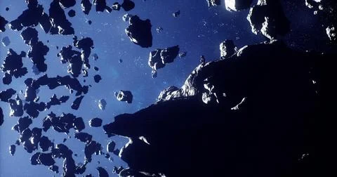 Asteroids drift through the vastness of space in a dynamic celestial display Stock Illustration