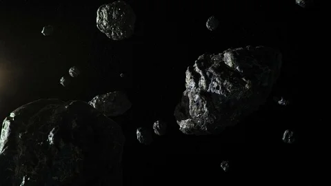 Asteroids drifting into deep space among space debris Stock Footage 83829849