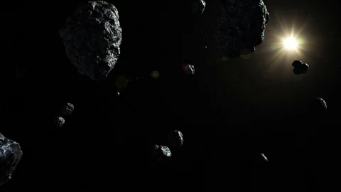 Asteroids drifting into deep space among space debris Vídeo Stock 83830175