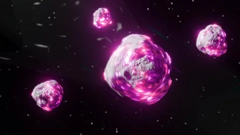 Asteroids flies through space to the Earth. Seamless loop 3d animation. Outer Stock Footage 250850716