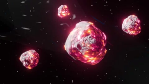 Asteroids flies through space to the Earth. Seamless loop 3d animation. Outer Stock Footage 253516246