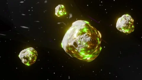 Asteroids flies through space to the Earth. Seamless loop 3d animation. Outer Stock Footage 253868609