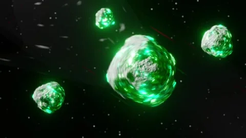 Asteroids flies through space to the Earth. Seamless loop 3d animation. Outer Stock Footage 255761763