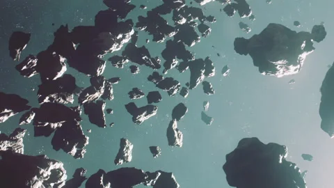 Asteroids floating in space with bright light and dark background Stock Footage 344886239