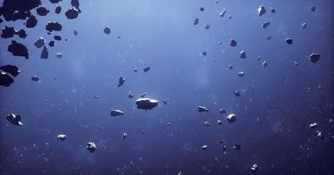 Asteroids floating in space create a mesmerizing cosmic display Stock Illustration