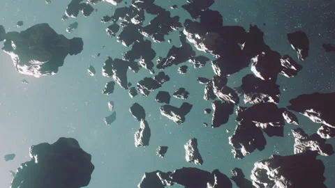 Asteroids floating in space create a vast and scattered field of rocks Stock Footage 344885222