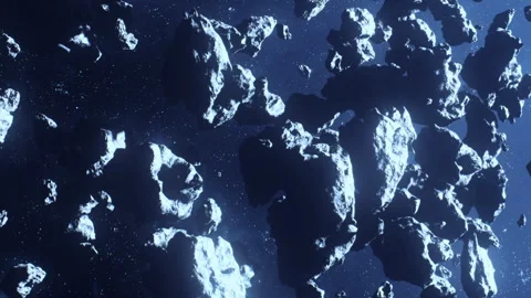 Asteroids floating in space during a dark and starry night Stock Footage 345063416