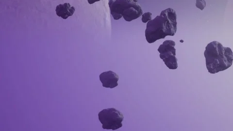 Asteroids floating in space with purple background during twilight Stock Footage 344886410