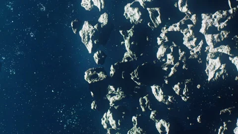 Asteroids floating in space with stars and dark background Stock Footage 343946798