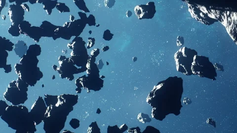 Asteroids floating in space with stars and distant objects visible Stock Footage 348779112