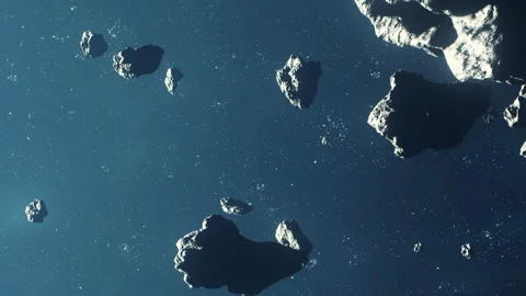 Asteroids floating in space with stars in the background Stock Footage 344883993