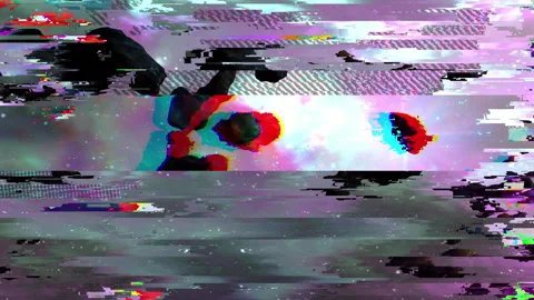 Asteroids floating through a distorted glitch space nebula Stock Footage 340450408