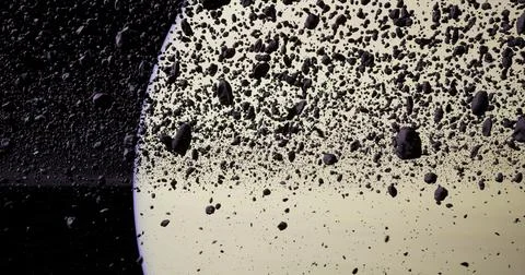 Asteroids floating in the vastness of space near a celestial body Stock Illustration