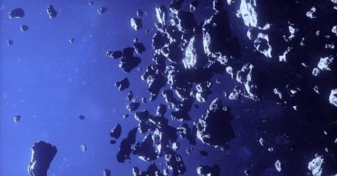 Asteroids floating in the vastness of space under distant stars Stock Illustration
