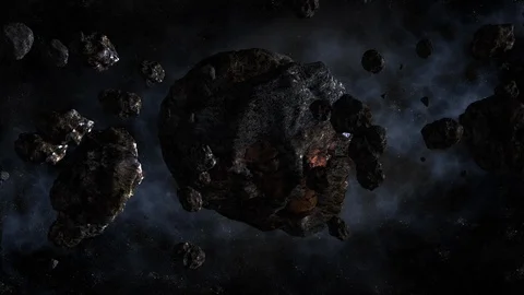 Asteroids fly in space against the background of stars Stock Footage 124431646