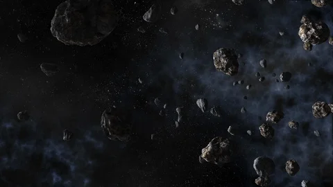 Asteroids fly in space against the background of stars Stock Footage 124431676