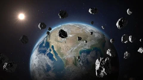 Asteroids flying to planet Earth. Stock Footage 256677400