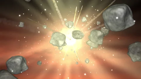 Asteroids Flying Through Space, Explosive Stellar Background Stock-Footage 300954300