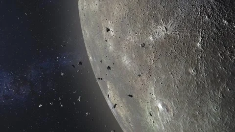 Asteroids flying toward Planet Mercury Stock Footage 249981700