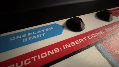 Asteroids Game - Retro - One Player Start Button - Iowa City, IA - May 11, 2024 Stock Footage 275092962