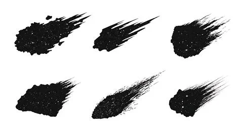 Asteroids, Meteors, and Comets Black Solid Silhouettes Set Illustrazione stock