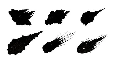 Asteroids, Meteors, and Comets Black Solid Silhouettes Set 스톡 일러스트
