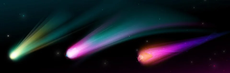 Asteroids or comets with vibrant fire tails. Stock Illustration