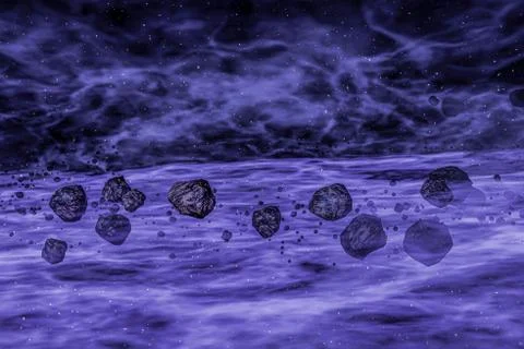 Asteroids or meteorites in space nebula Stock Illustration