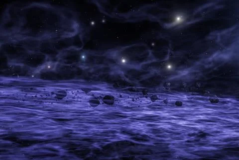 Asteroids or meteorites in space nebula Stock Illustration