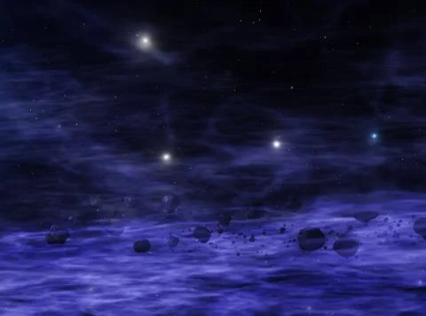 Asteroids or meteorites in space nebula Stock Illustration