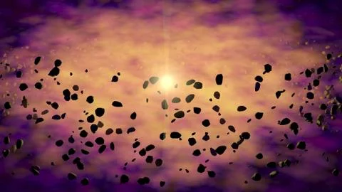 Asteroids orbiting Star. 3d render Stock Illustration