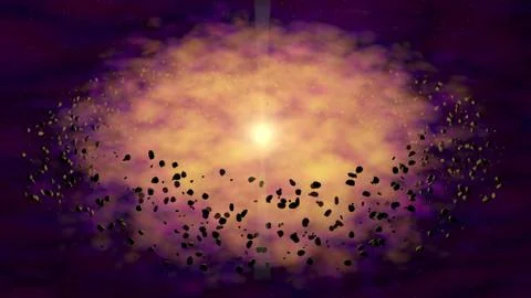 Asteroids orbiting Star. 3d render Stock Illustration