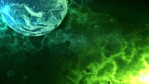 Asteroids roaming in space beautiful blue and yellow colour of space with ear Stock Footage 134055121