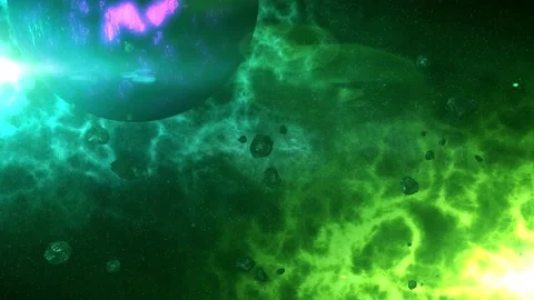 Asteroids roaming in space beautiful blue and yellow colour of space Purple l Stock Footage 134056019