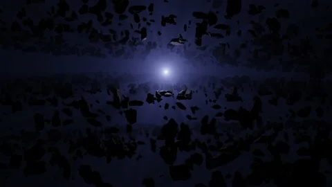 Asteroids slowly move about a glowing star in the mist Stock Footage 220148972