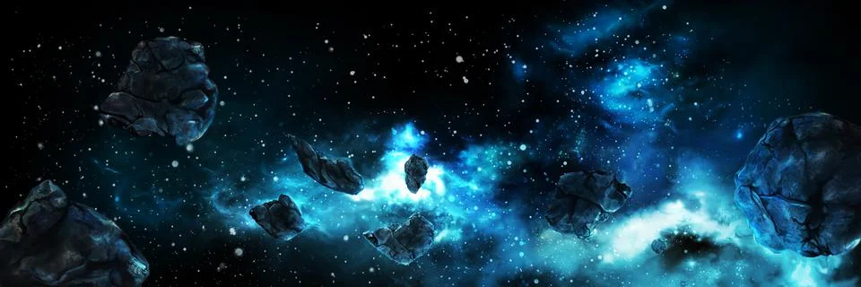 Asteroids in space banner Stock Illustration
