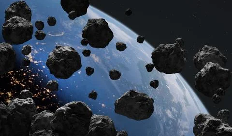 Asteroids in Space,3D illustration Stock Illustration
