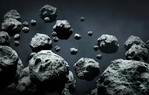 Asteroids in Space,3D illustration Stock Illustration